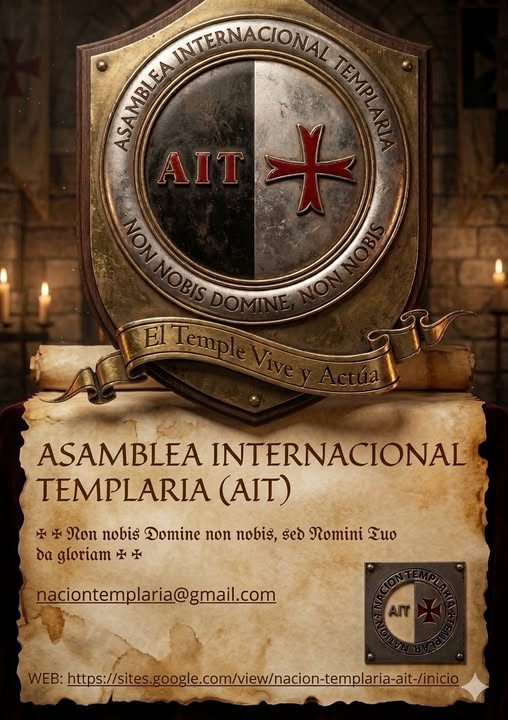 Tarjeta institucional de AIT: naciontemplaria@gmail.com y sitio de Nación Templaria en Google Sites